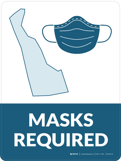 Masks Required - Delaware State Outline Portrait - Wall Sign