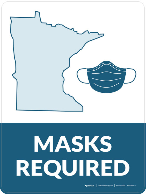 Masks Required - Minnesota State Outline Portrait - Wall Sign