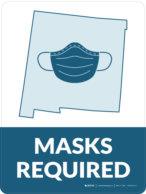 Masks Required - New Mexico State Outline Portrait - Wall Sign
