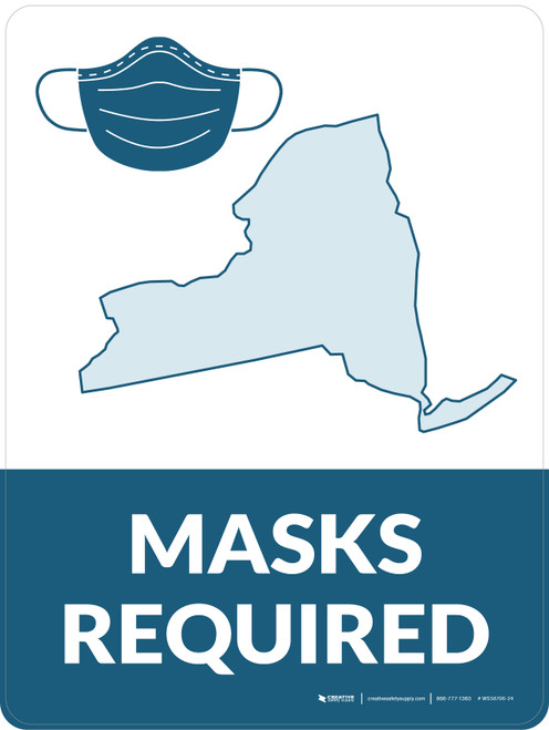 Masks Required - New York State Outline Portrait - Wall Sign