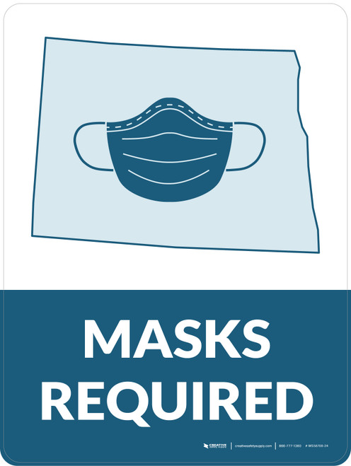 Masks Required - North Dakota State Outline Portrait - Wall Sign