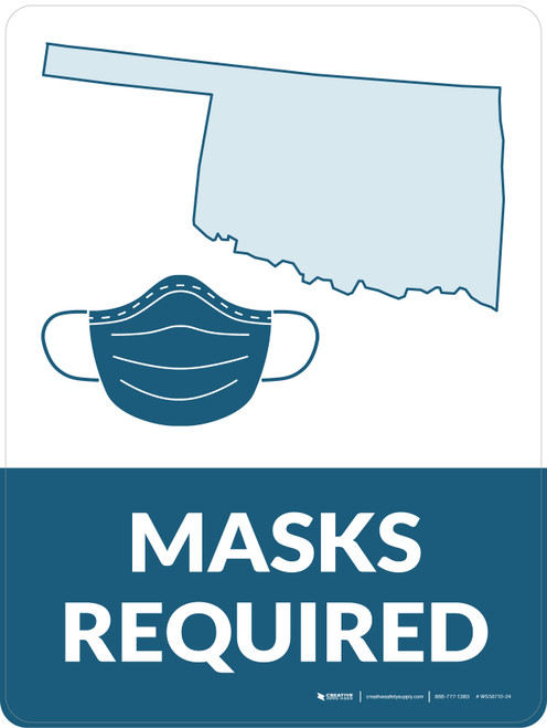 Masks Required - Oklahoma State Outline Portrait - Wall Sign