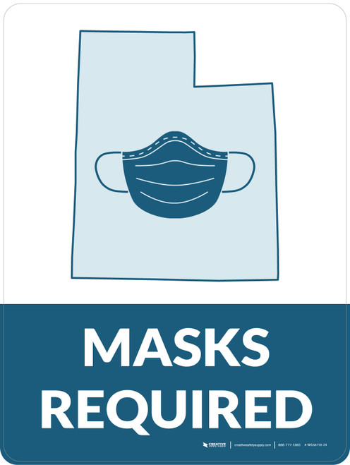 Masks Required - Utah State Outline Portrait - Wall Sign