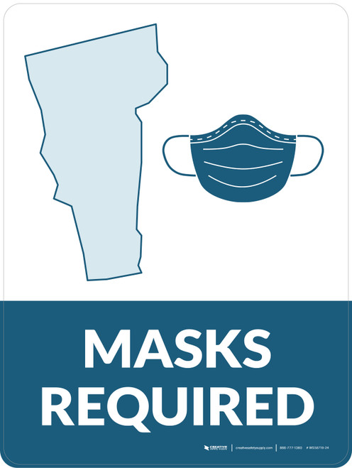 Masks Required - Vermont State Outline Portrait - Wall Sign