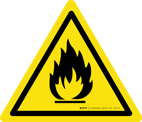 Risk of Fire or Flammable Materials Warning - ISO Floor Sign