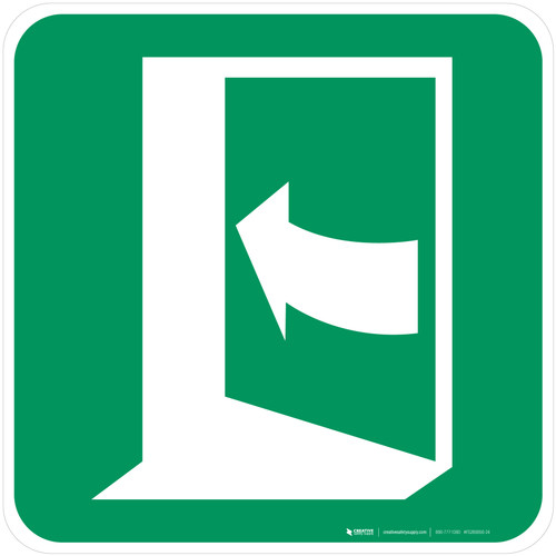 Door Opens by Pushing on the Left-Hand Side Safe Condition - ISO Floor Sign