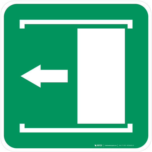 Door Slides Left to Open Safe Condition - ISO Floor Sign