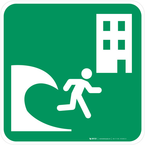 Tsunami Evacuation Building Safe Condition - ISO Floor Sign