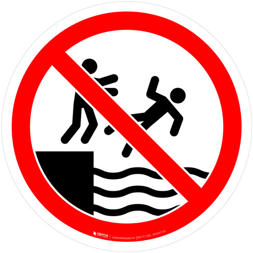 No Pushing Into Water Prohibition - ISO Floor Sign