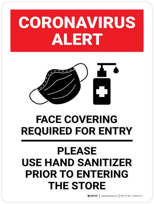 Coronavirus Alert: Face Covering Hand Sanitizer Wall Sign