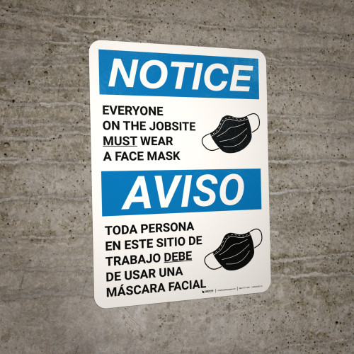Notice: Everyone on the Jobsite Must Wear a Face Mask Spanish Bilingual ...