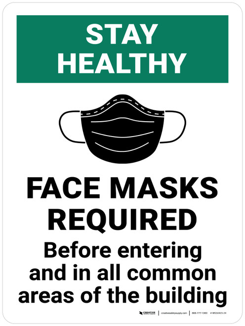Stay Healthy: Face Masks Required Before Entering with Icon Wall Sign