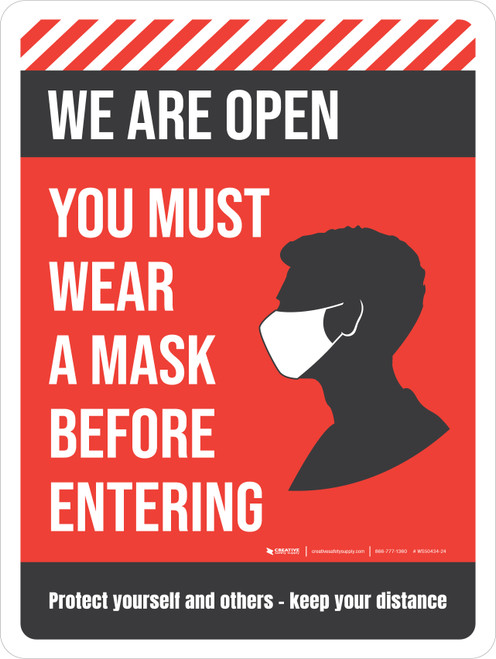 We Are Open: You Must Wear A Mask (Red) Wall Sign
