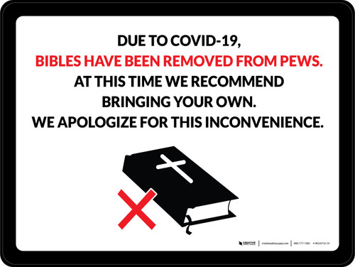 Due To Covid-19 Bibles Have Been Removed From Pews Landscape - Wall Sign