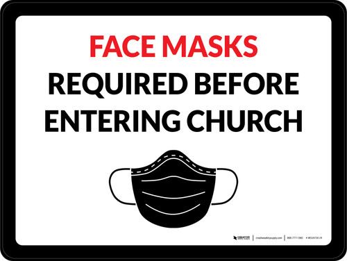Face Masks Required Before Entering Church Landscape - Wall Sign