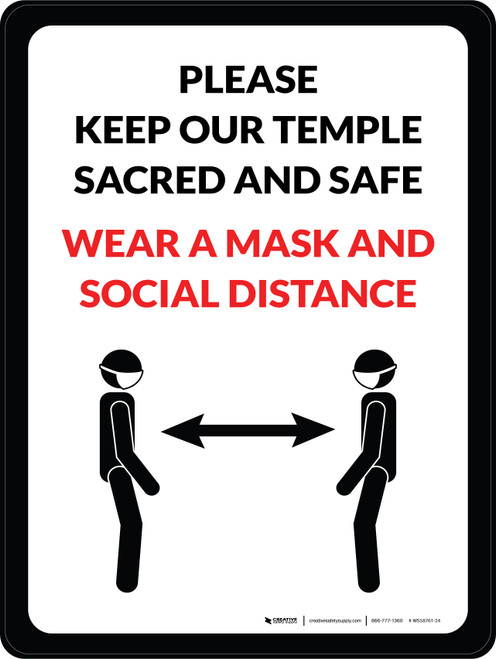 Please Keep Our Temple Sacred And Safe - Wear A Mask And Social Distance Portrait - Wall Sign