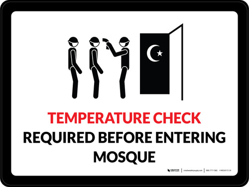 Temperature Check Required Before Entering Mosque Landscape - Wall Sign
