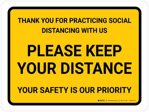 Thank You For Practicing Social Distancing With Us Yellow Landscape - Wall Sign