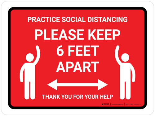 Practice Social Distancing Red - Please Keep 6ft Apart Landscape - Wall Sign