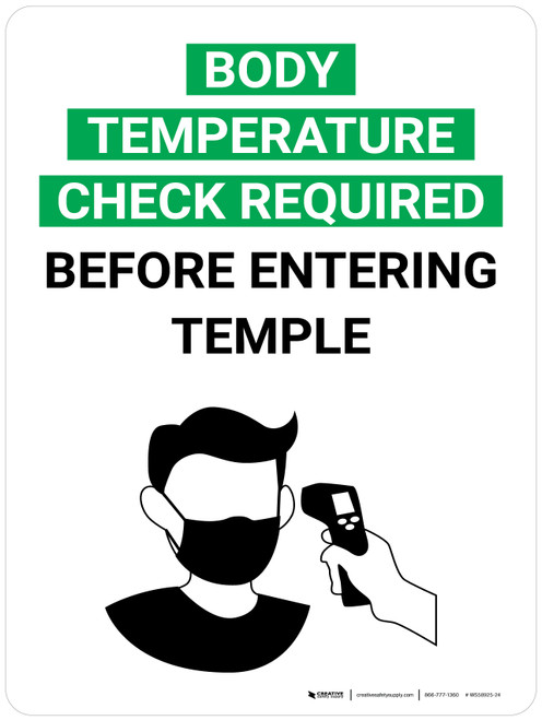 Body Temperature Check Required Before Entering Temple with Icon Portrait V2 - Wall Sign