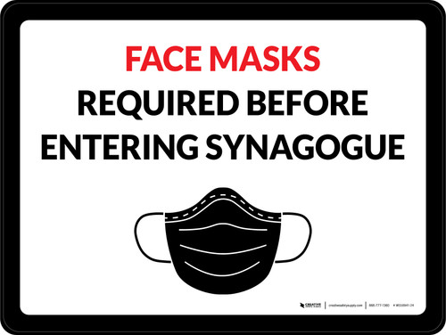 Face Masks Required Before Entering Synagoguewith Icon Landscape - Wall Sign