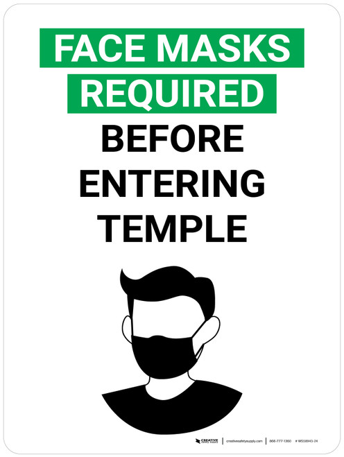 Face Masks Required Before Entering Temple with Icon Portrait V2 - Wall Sign
