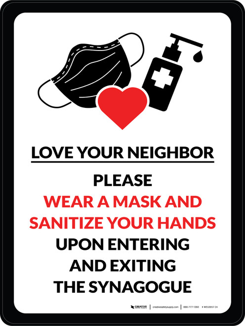 Love Your Neighbor Please Wear a Mask and Sanitize your Hands in Synagogue with Icon Portrait - Wall Sign