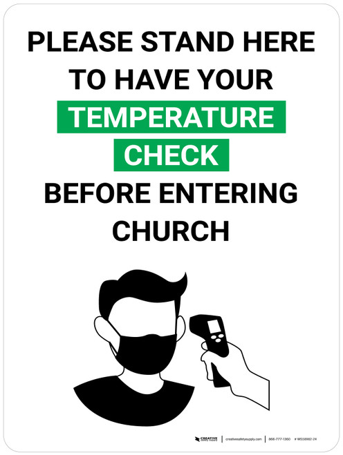 Please Stand Here for Temperature Check Before Entering Church with Icon Portrait V2 - Wall Sign