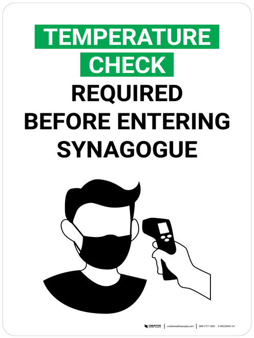 Temperature Check Required Before Entering Synagogue with Icon Portrait V2 - Wall Sign