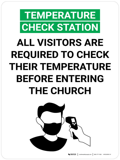 Temperature Check Station All Visitors Are Requird to Check Their Temperature Before Entering the Church with Icon Portrait V2 - Wall Sign