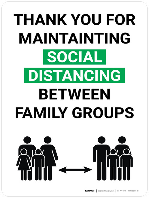 Thank You For Maintaining Social Distancing Between Family Groups with Icon Portrait V2 - Wall Sign