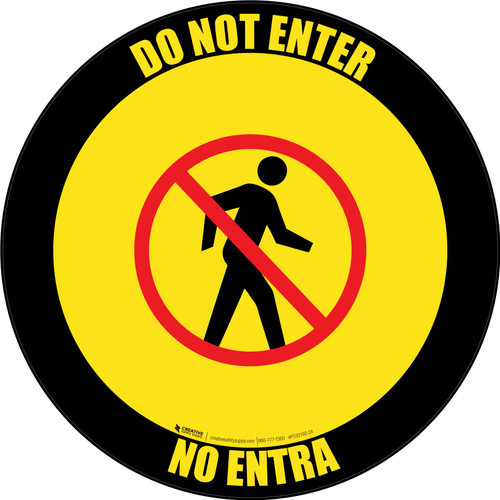 Do Not Enter Bilingual Spanish with Icon Black Border Circular - Floor Sign