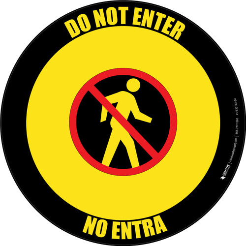 Do Not Enter Bilingual Spanish with Icon Yellow/Black Circular - Floor Sign