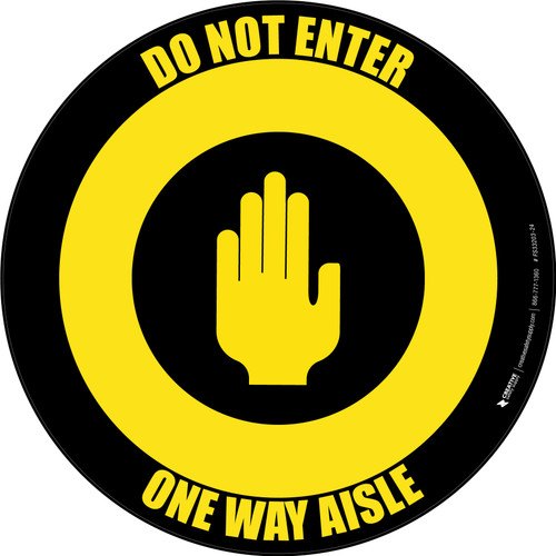 Do Not Enter One Way Aisle with Icon Yellow/Black Circular - Floor Sign