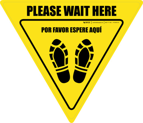 Please Wait Here Bilingual Spanish with Shoe Prints Yield - Floor Sign