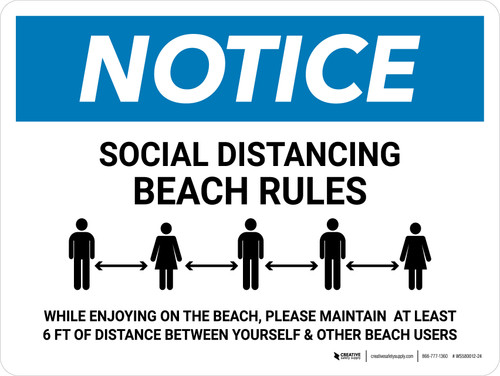 Notice Social Distancing Beach Rules Landscape - Wall Sign