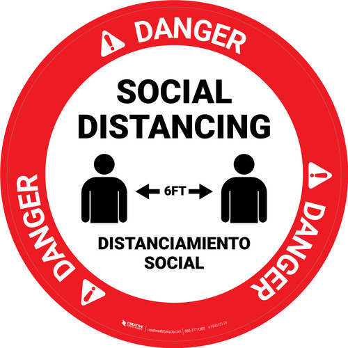 Danger: Social Distancing Bilingual Spanish with Icon Circular - Floor Sign