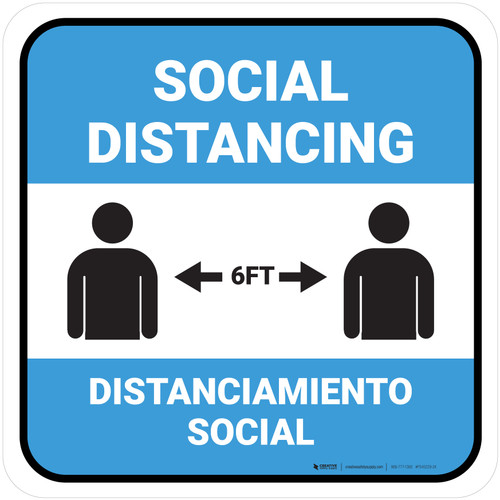 Social Distancing Bilingual Spanish with Icon Blue Square - Floor Sign