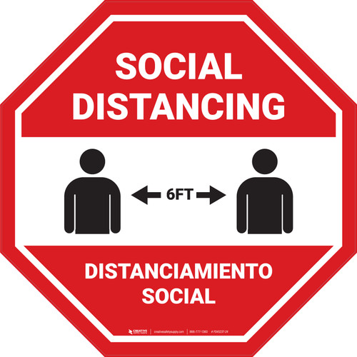 Social Distancing Bilingual Spanish with Icon Stop - Floor Sign