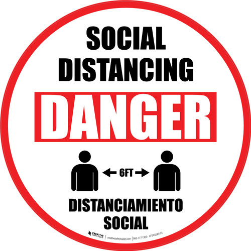 Social Distancing Danger Bilingual Spanish with Icon Circular - Floor Sign