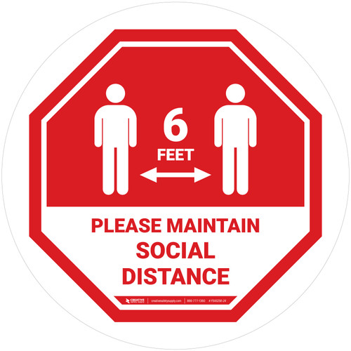 STOP Please Maintain Social Distancing with Icon Stop Circular - Floor Sign