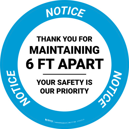Notice: Thank You For Maintaining 6 Ft Apart Circular - Floor Sign