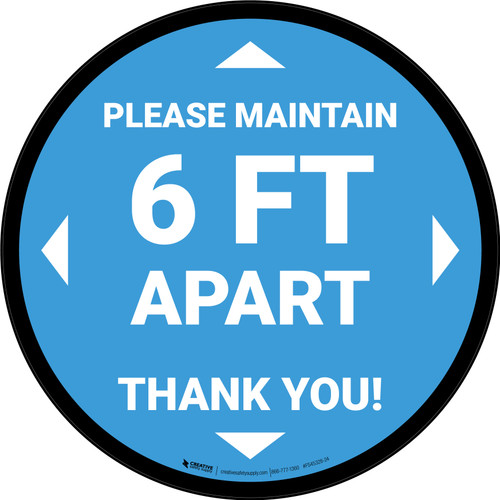 Please Maintain 6 Ft Apart - Thank You Blue Circular - Floor Sign