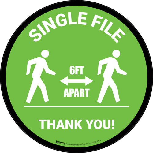 Single File 6 Ft Apart with Icon Green Circular - Floor Sign