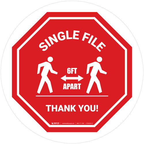 Single File 6 Ft Apart with Icon Stop Circular - Floor Sign