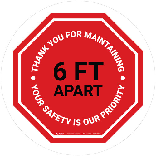 Thank You For Maintaining 6 Ft Apart Stop Circular - Floor Sign