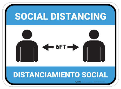 Social Distancing Bilingual Spanish with Icon Blue Rectangle - Floor Sign