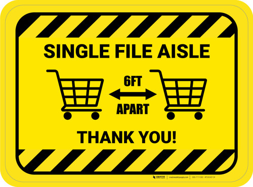 Single File Aisle with Shopping Carts Hazard Stripes Rectangle - Floor Sign