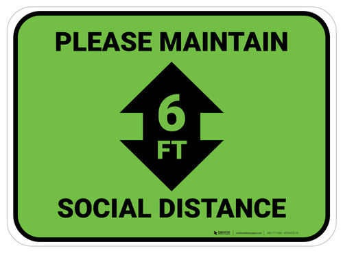 Please Maintain Social Distance with Arrow Green Rectangle - Floor Sign