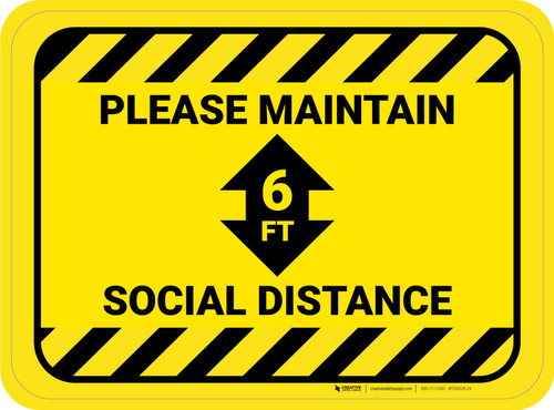 Please Maintain Social Distance with Arrow Hazard Stripes Rectangle - Floor Sign